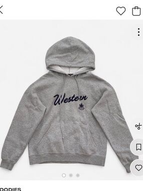 Grey 'Western' Script Embroidered Hoodie